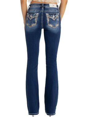 Mid-Rise Bootcut Jeans with Faux Flap Pockets & Cheyenne Border Detail